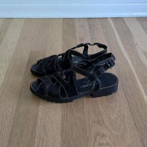 Donald Pliner Black Leather Chunky Sandals Made in Italy Size 6 Y2K Fisherman